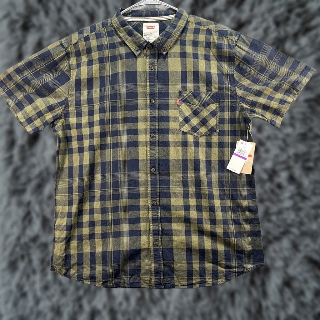 Levi's VINTAGE Levi's Shirt Mens 2XL Burnt Olive Navy Plaid Short Sleeve Button Up Ernie Casual Size US XXL / EU 58 / 5 - 1 Thumbnail