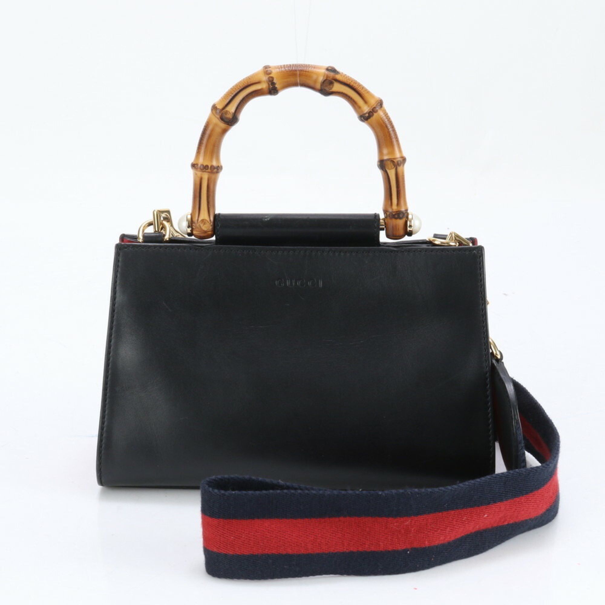 Gucci Bamboo Nimfair Leather Shoulder Bag Hand Tote 470271 Women's in Black