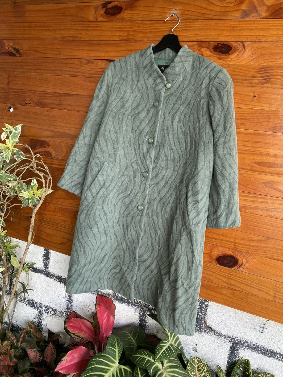 Agora Vintage Angora Wool Textured Green Long Coat – Made in Japan Size S / US 4 / IT 40 - 4 Thumbnail