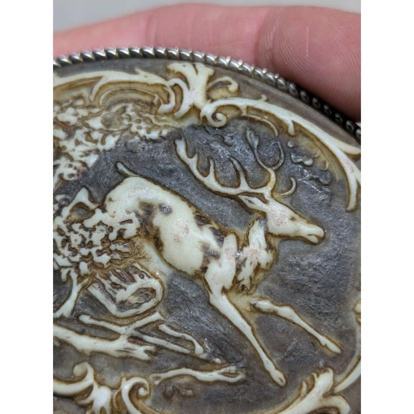 Vintage VINTAGE DEER belt buckle INCOLAY STONE WESTERN NATURE buckLE cowboy hunting belt Buckle 1.5 in Men Brown Tan Rodeo Nature Vintage Mens Size ONE SIZE - 2 Thumbnail