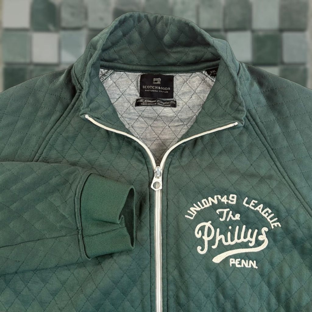 Scotch & Soda Scotch & Soda Amsterdam The Phillys Union 49 League Penn Champs Jacket Men 2XL Green Quilted Geometric Full Zip Varsity All Seasons Regular"} Size US XXL / EU 58 / 5 - 1 Thumbnail