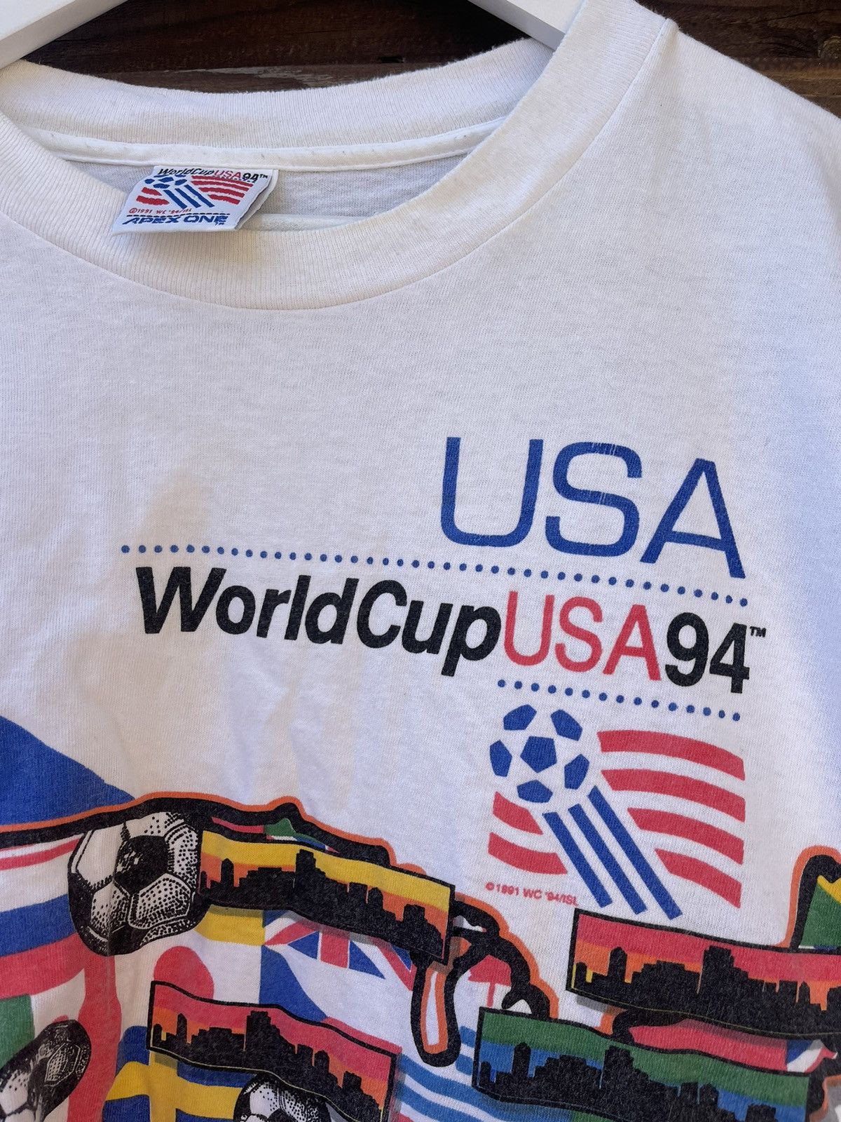Vintage USA 1994 World Cup vintage Apex One white t-shirt tee Size US XL / EU 56 / 4 - 9 Thumbnail