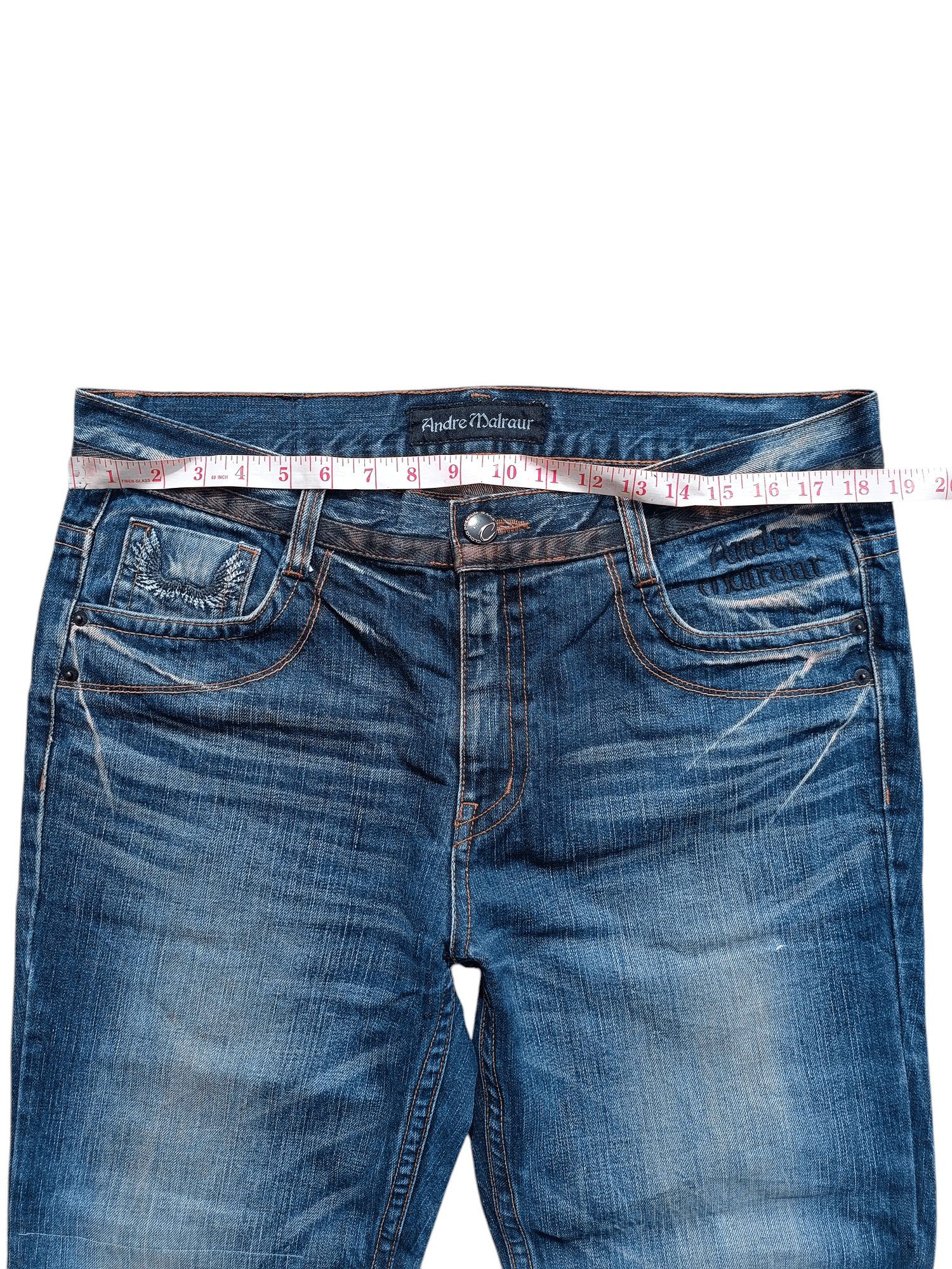 Designer RARE Andre Malraur Distressed Skull + Embroidery Angel Denim Size US 36 / EU 52 - 13 Thumbnail
