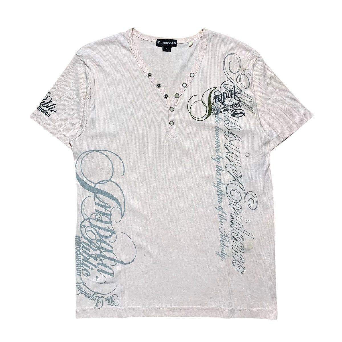 Japanese Brand Impala Henley Tee White Stripe Poem Japanese Brand Size US XL / EU 56 / 4 - 1 Thumbnail