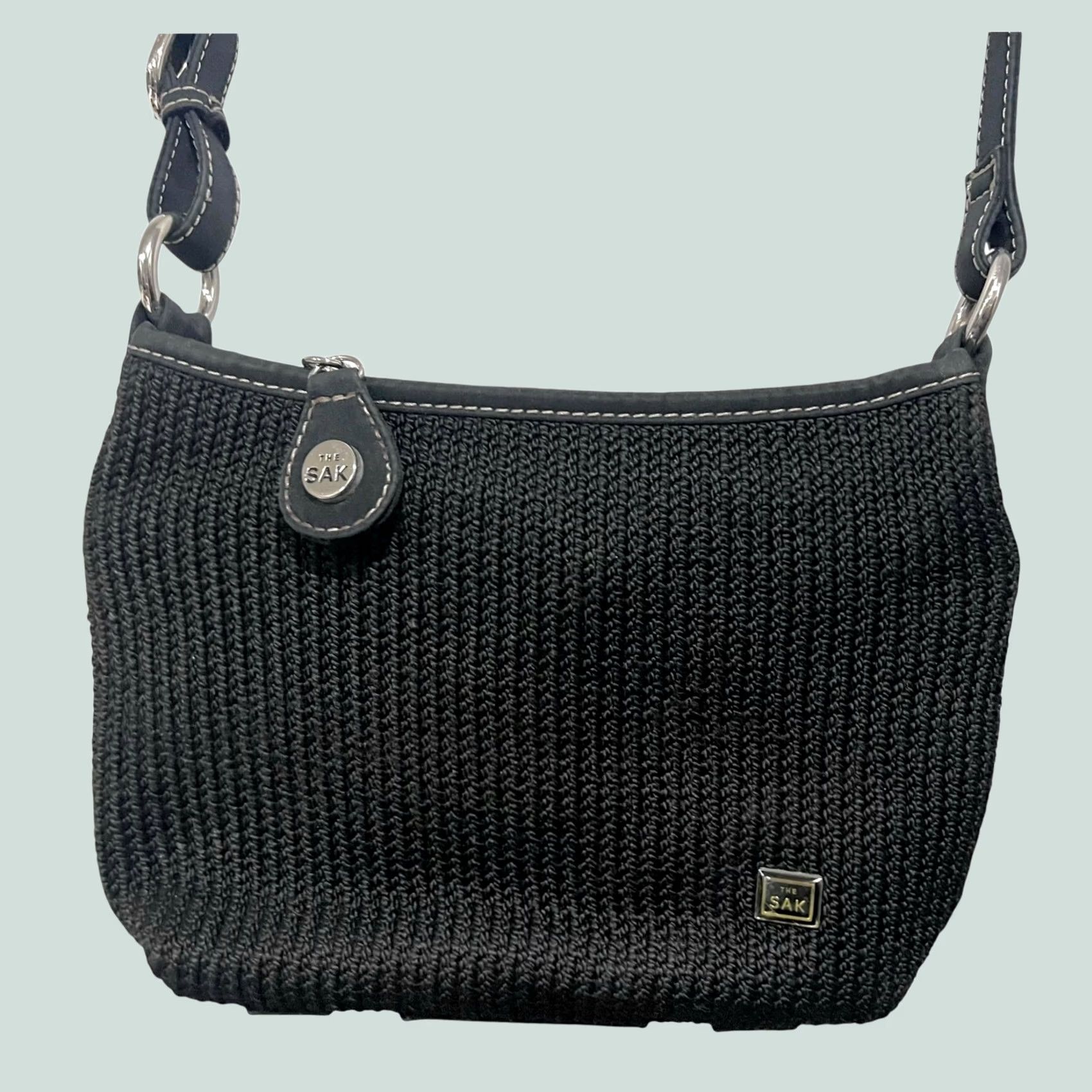 The Sak The Sak Purse Black Crochet Crossbody Bag Classic Slim Zipper 7x7” Style 4516 Size ONE SIZE - 1 Thumbnail
