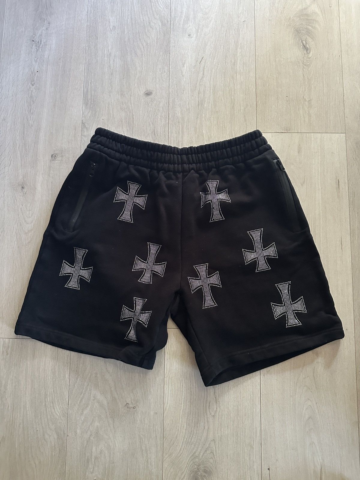 Unknown London UNKNOWN LONDON BLACK RHINESTONE DAGGER SHORTS