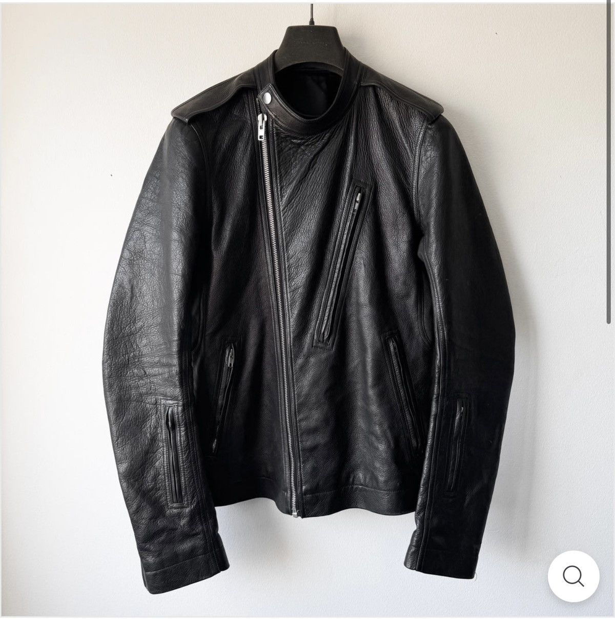 Rick Owens SS19 CALF LEATHER JACKET “BLUJAY” RIDER MOTO WOLF GRAY