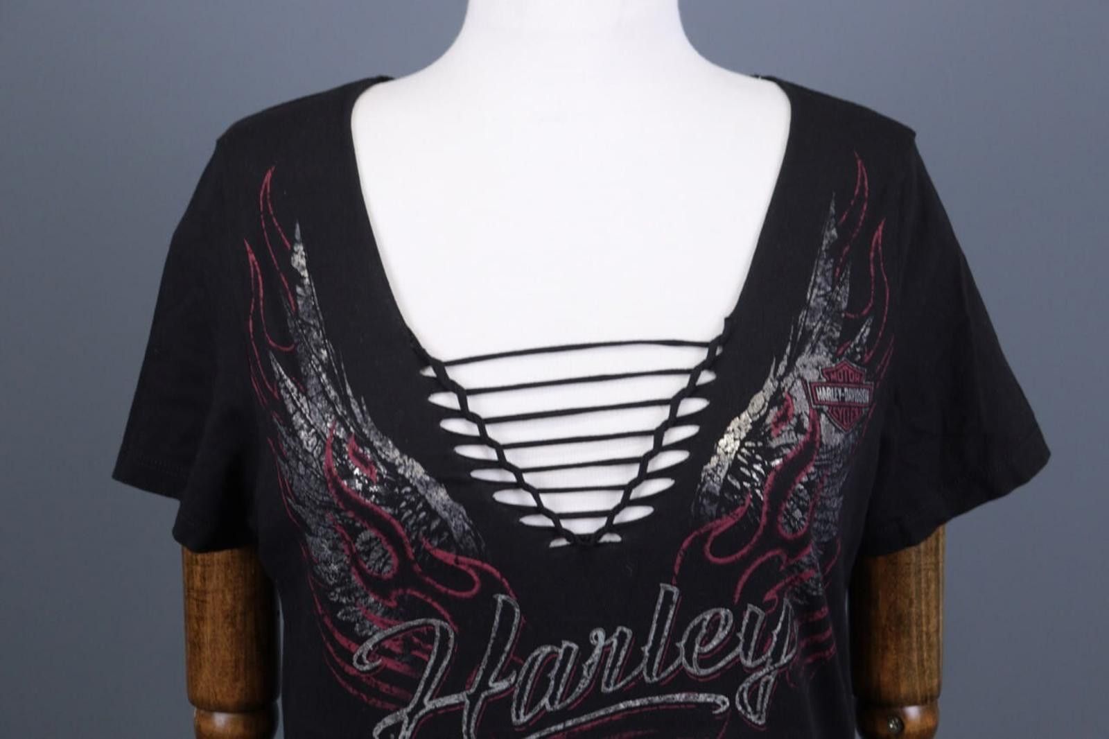 Designer Harley Davidson Black Big Logo Drawstring Top Tunic Shirt Size ONE SIZE - 2 Thumbnail