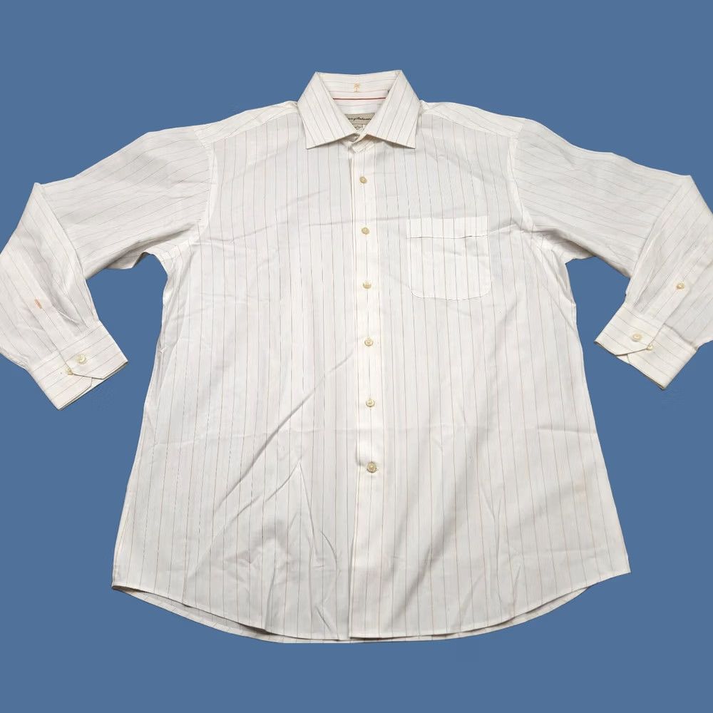 Tommy Bahama Tommy Bahama Dress Shirt Mens 16 32-33 White Brown Stripe 100% Cotton Casual Shirt Mens Regular White Stripe 16 32-33 Size US L / EU 52-54 / 3 - 1 Thumbnail