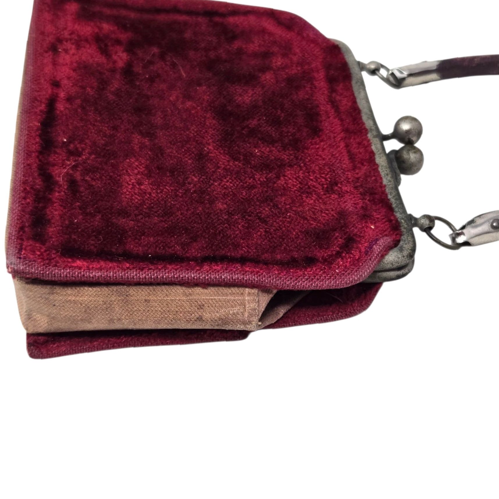 Velvet VINTAGE Antique Red Velvet Purse Mini Bag Kissing Clasp Art Deco 1920s RARE READ Women Purse Velvet Eveningwear 1920s Women Size ONE SIZE - 4 Thumbnail