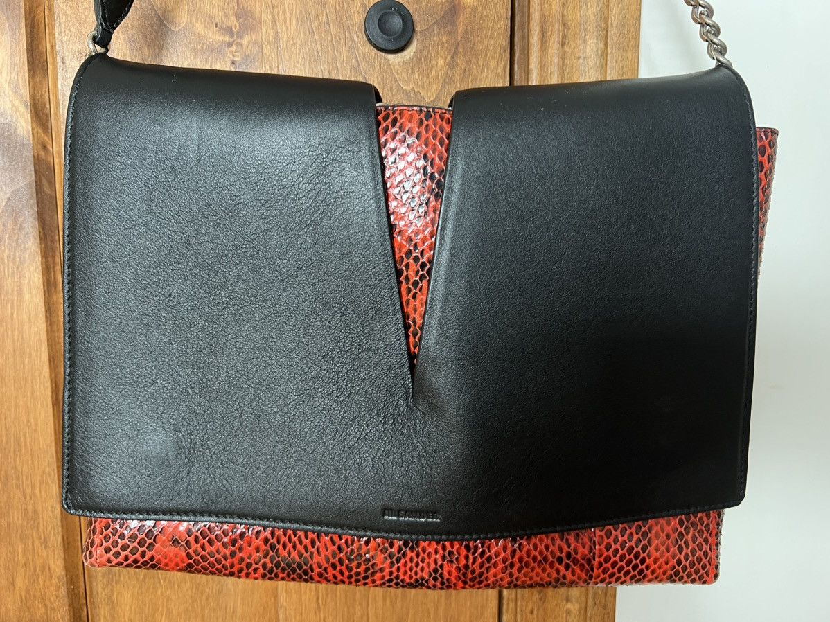 Jil Sander black red snake print bag