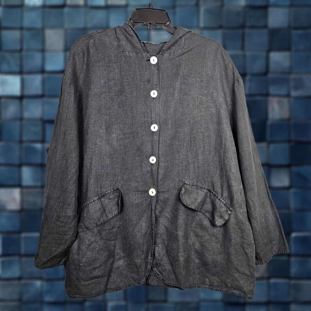 Vintage BRYN WALKER Women's Linen Button-Up Light Weight Hoodie Top S Black Linen Button-Up Shirt Womens Regular Size S Size S / US 4 / IT 40 - 1 Thumbnail