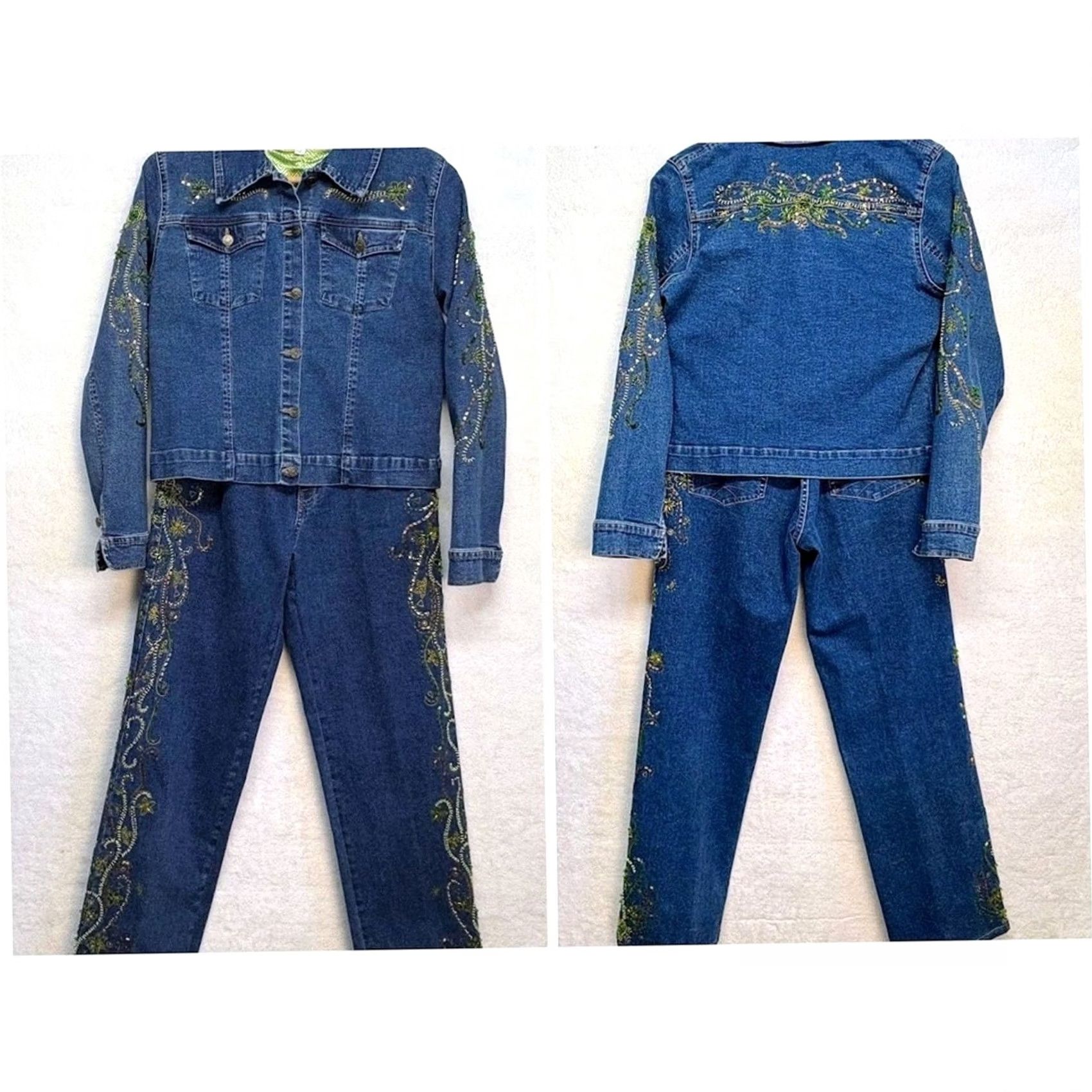 Denime VINTAGE Denim Suit Jacket and Blue Jeans Beaded Womens Size S Size 28" / US 6 / IT 42 - 2 Thumbnail