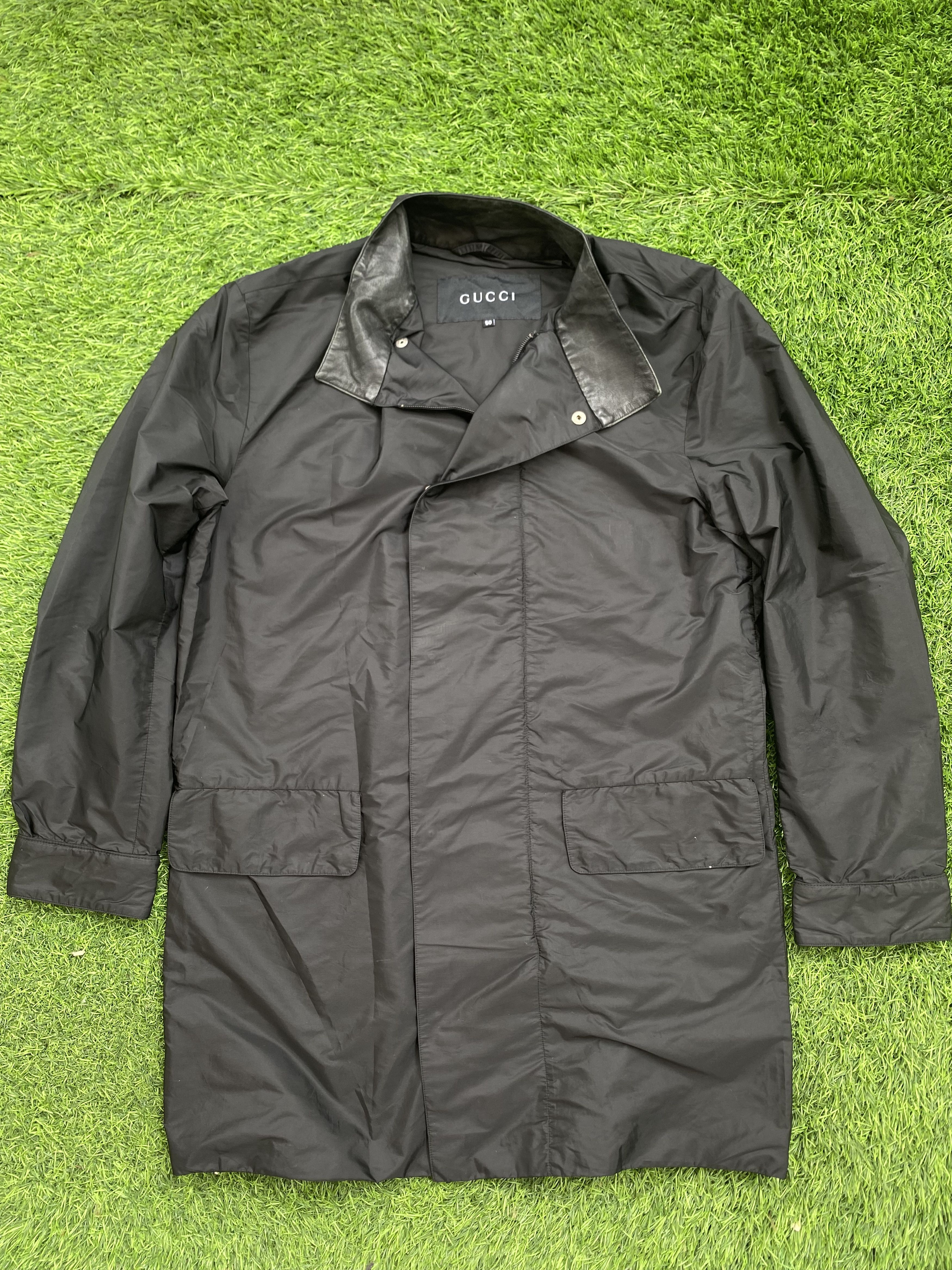 image of Vintage Gucci Nylon Parkas Leather On Neck in Black, Men's (Size Medium)