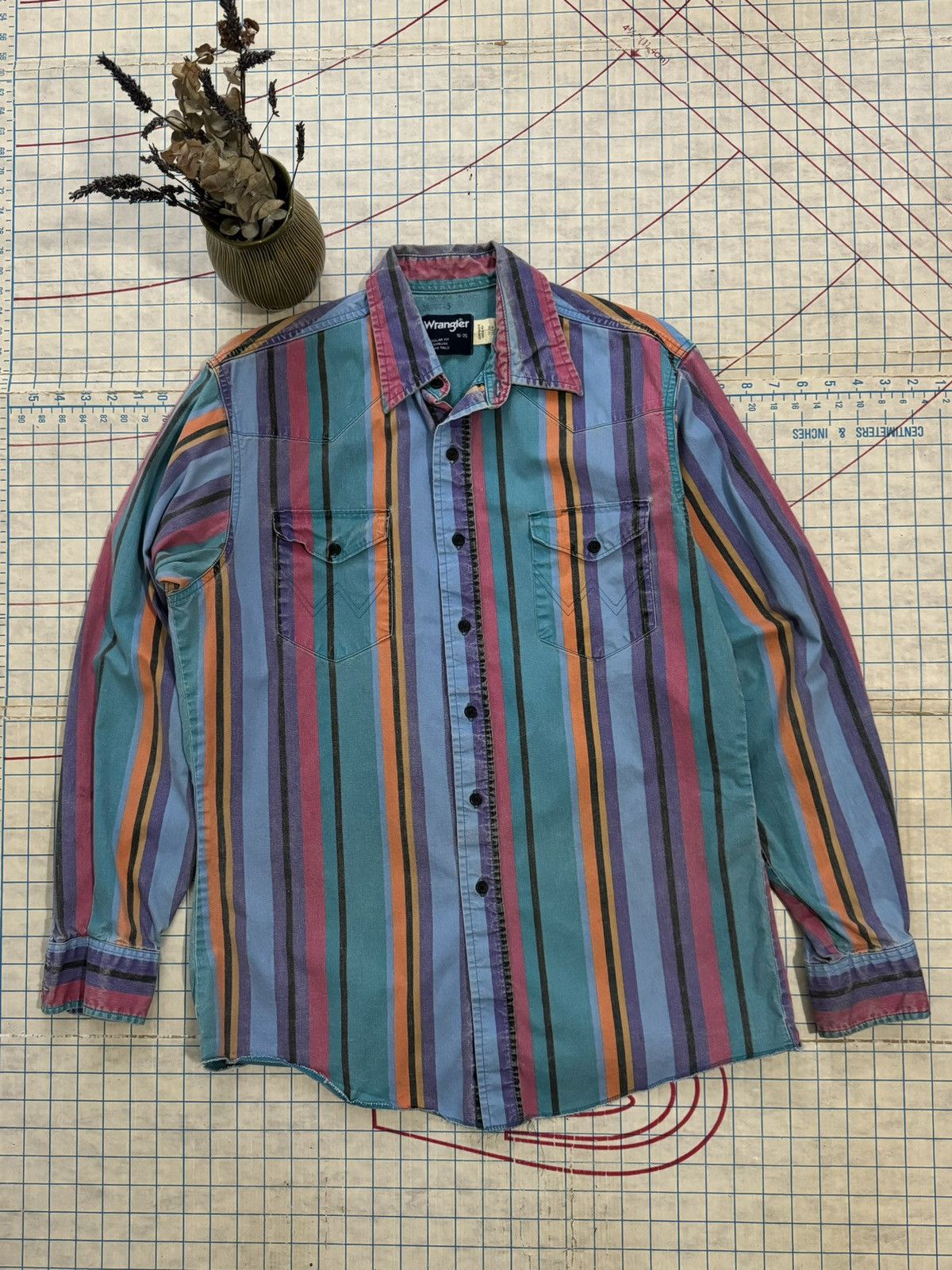 Vintage × Wrangler Vintage Wrangler Brushpopper Striped Button Up Western Shirt Size US L / EU 52-54 / 3 - 2 Thumbnail
