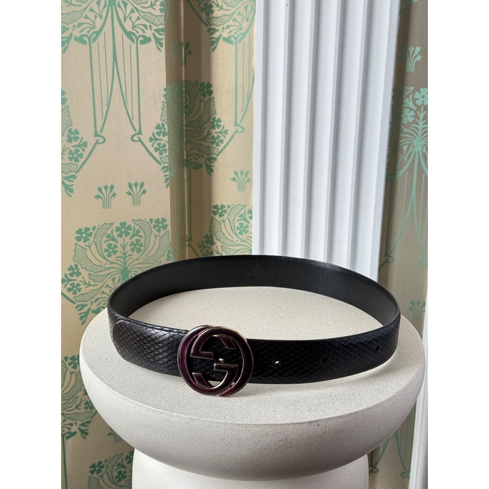 Gucci Gucci Tom Ford Era Python Embossed Black Leather Belt 80/32 Size ONE SIZE - 4 Thumbnail