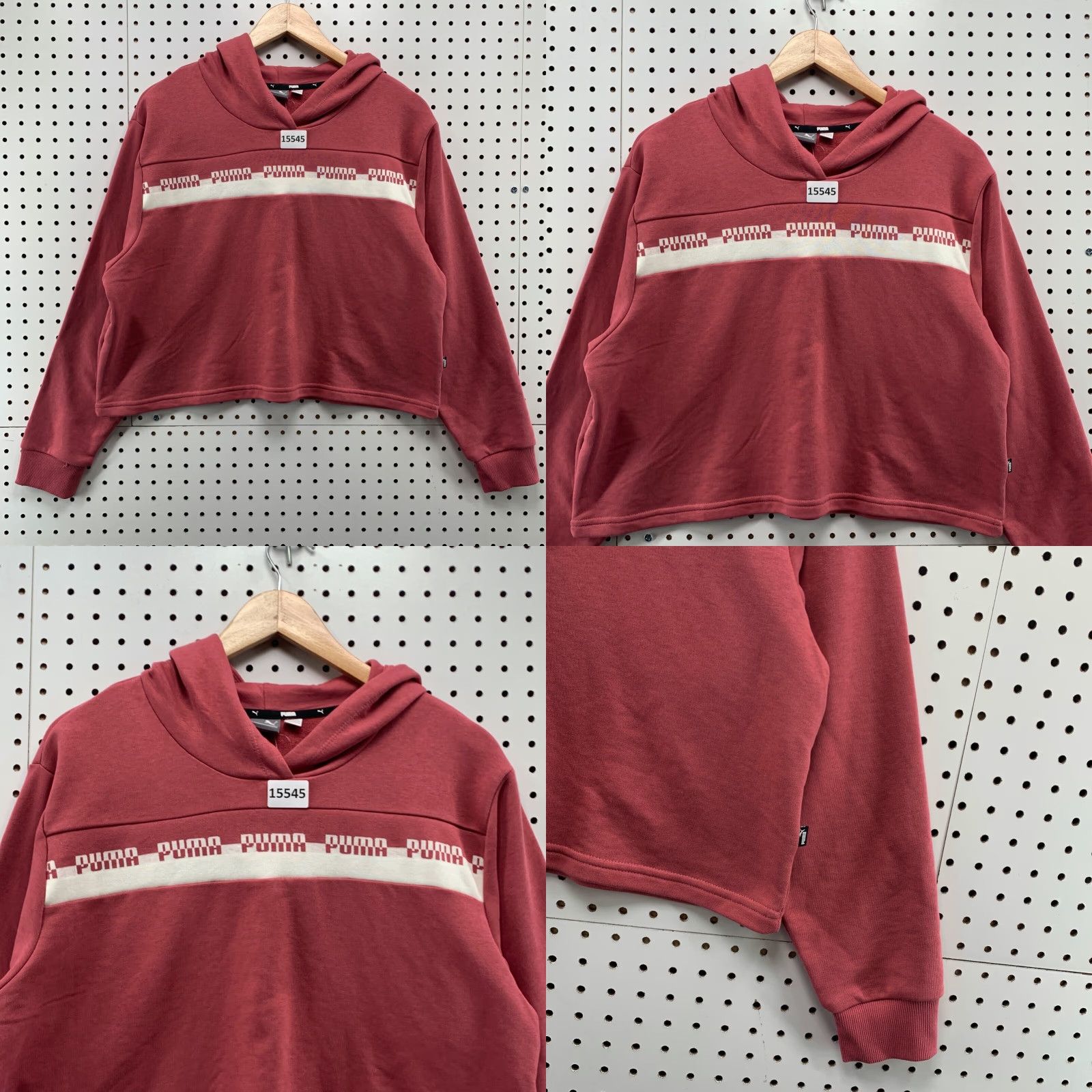 Puma PUMA Women's Cropped Hoodie Pullover Activewear Sweatshirt M Red Relaxed Long Sleeve Mens Size M / US 6-8 / IT 42-44 - 8 Thumbnail