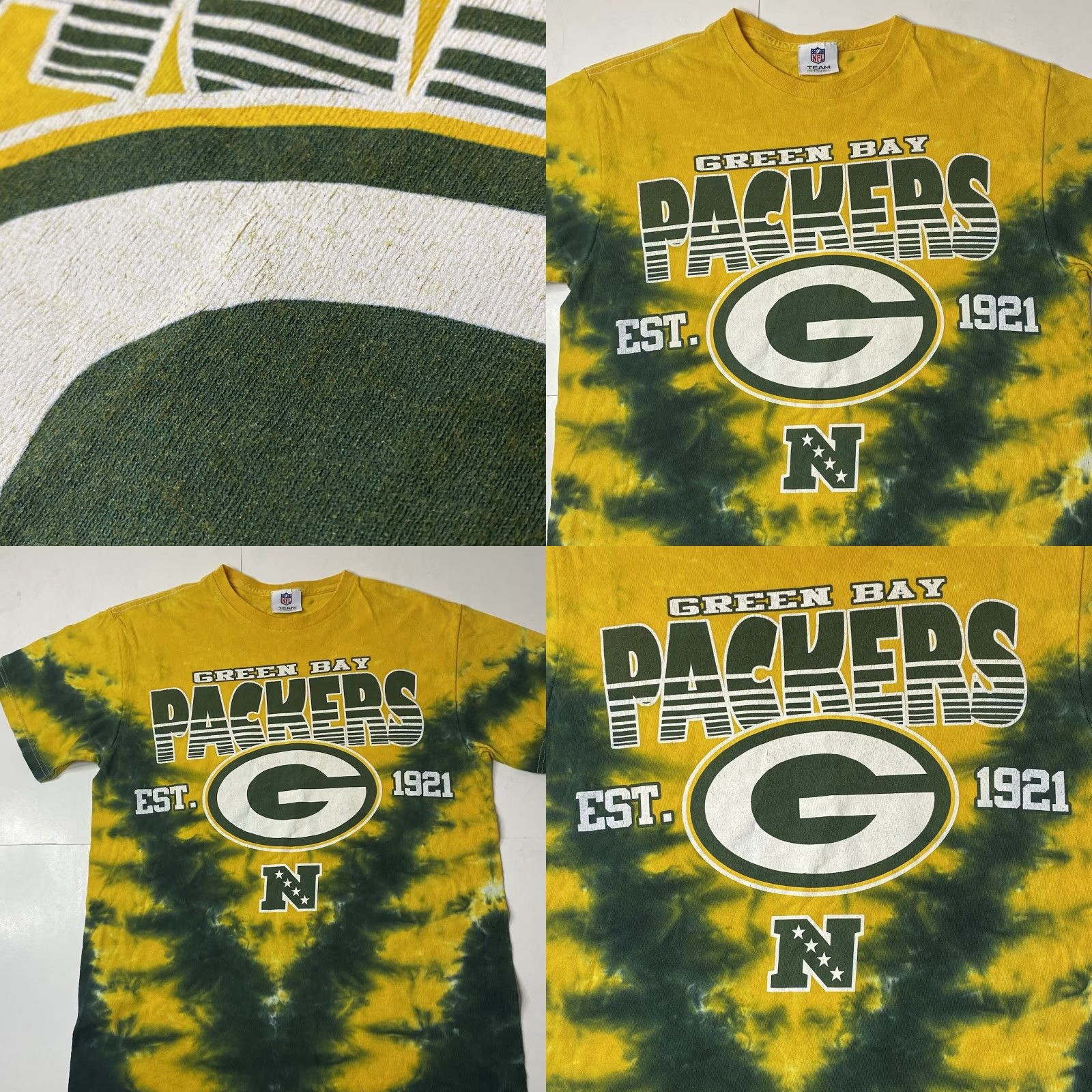 NFL VINTAGE Green Bay Packers Shirt Adult Medium Tie Dye NFL Team Apparel Green 90s Logo Football Shirt Mens Womens Unisex Adults Size US M / EU 48-50 / 2 - 8 Thumbnail
