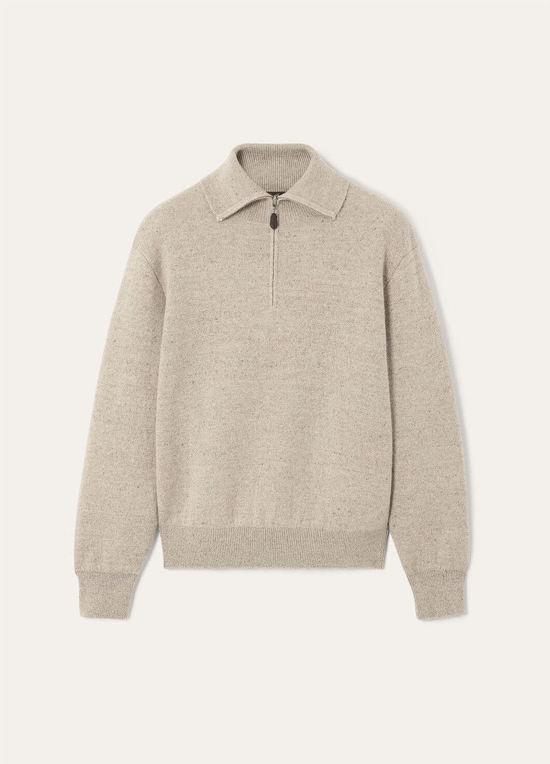 Loro Piana o1w1db10126 FAO9777 Feriolo Half-Zip Sweater in Beige Size US M / EU 48-50 / 2 - 1 Thumbnail