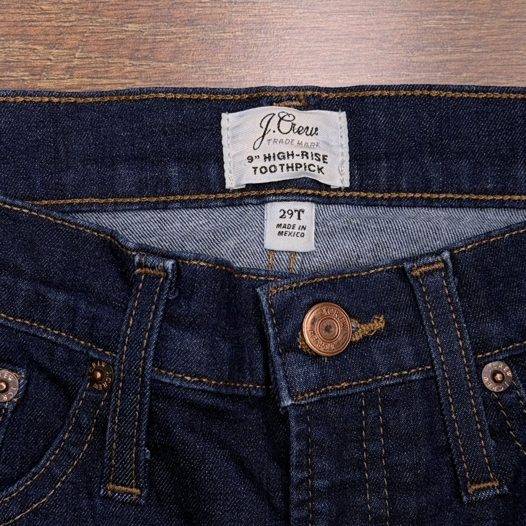 J.Crew J.CREW Toothpick Jeans Womens 26 Tall High Rise Stretch Denim Blue Slim 5-Pocket Button Zipper Pocket Pockets Modern Vintage: No (omit) Size 29" - 2 Thumbnail