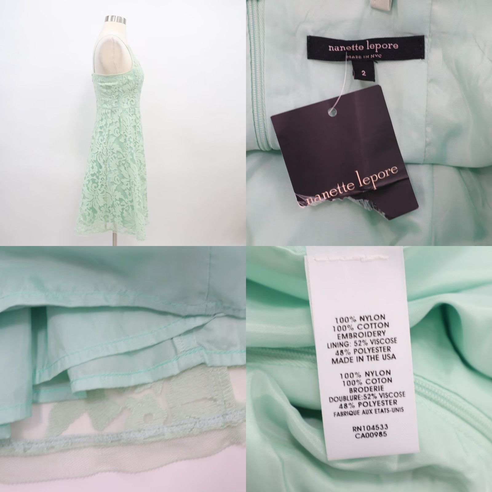 VINTAGE Nanette Lepore Lace Fit & Flare Dress Womens 2 NEW Beach Breeze  Mint Green - joarbit.com