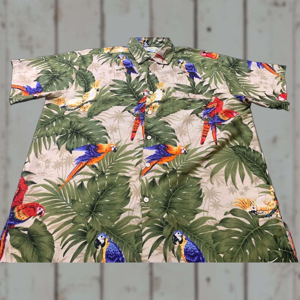 Erima Rima Hawaiian Shirt Men Large Casual Resort Surfing Parrots Palm Tree Blue Floral Short Sleeve Button-Up Size US L / EU 52-54 / 3 - 1 Thumbnail
