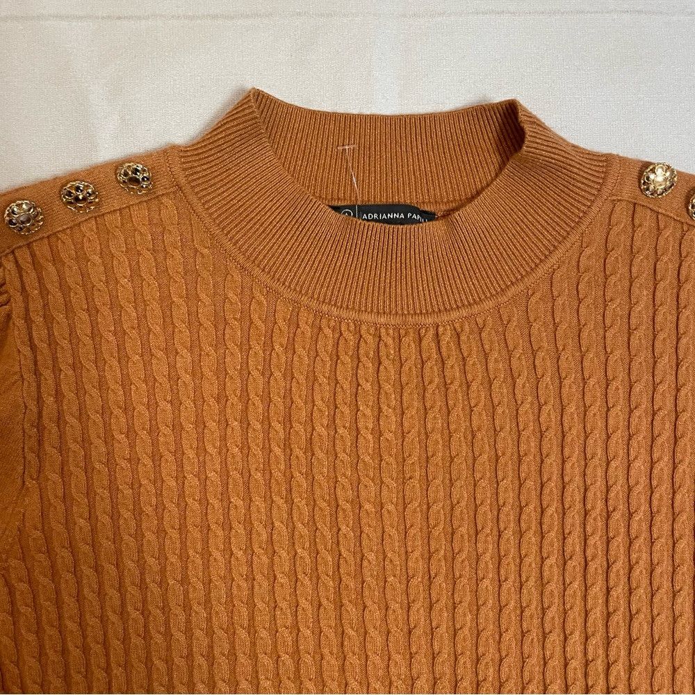 Adrianna Papell New Adrianna Papell Cable Knit Puff Sleeve Shoulder Button Size L / US 10 / IT 46 - 8 Thumbnail