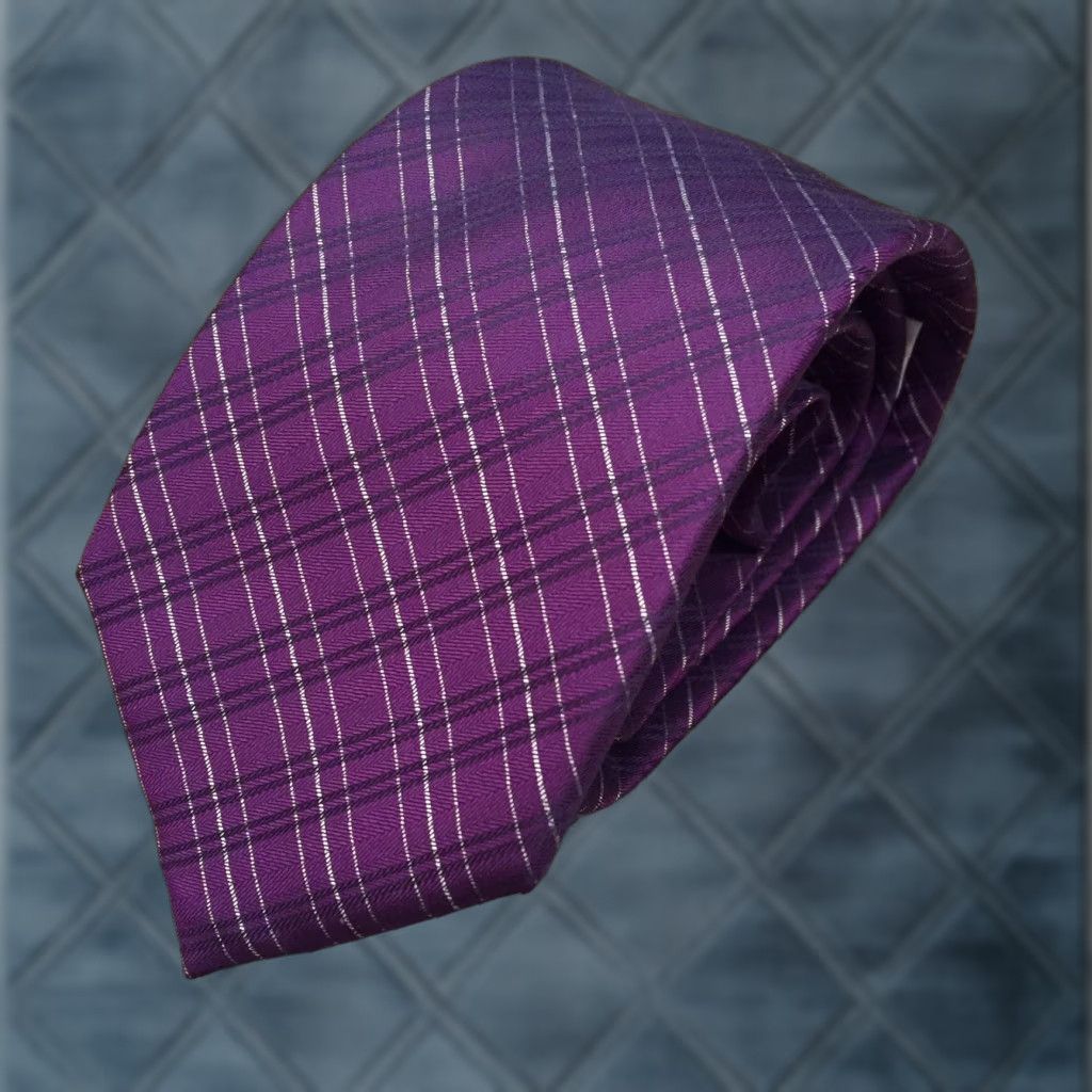 Calvin Klein Calvin Klein Tie 100% Silk Purple Silver Plaid Classic Men Size ONE SIZE - 1 Thumbnail