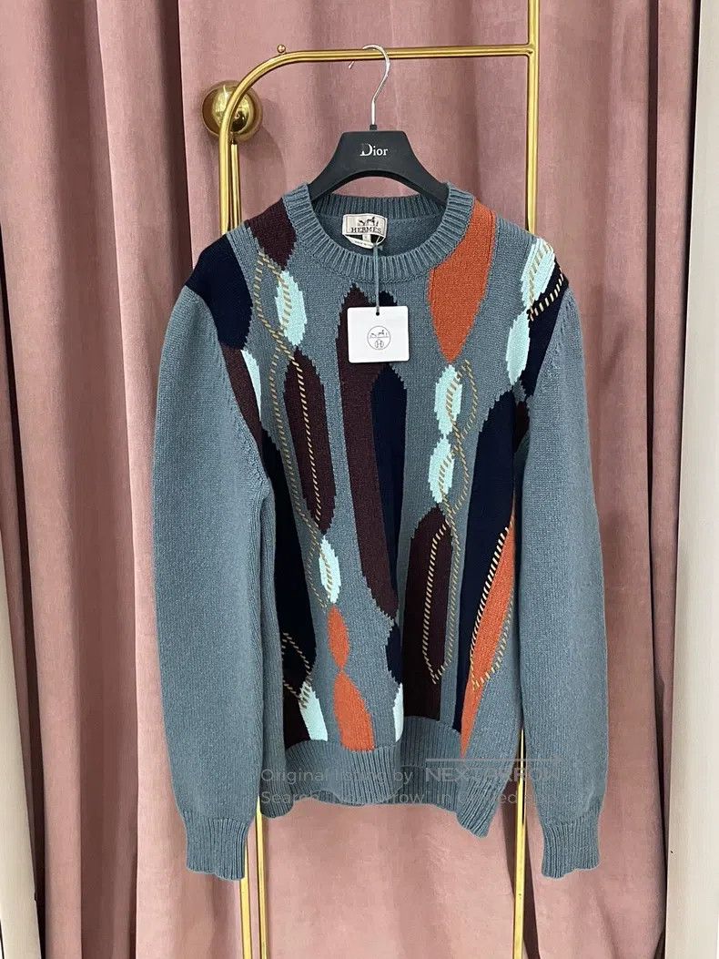 Hermes Hermes Blue Colorblocked Cashmere Sweater Size US M / EU 48-50 / 2 - 1 Thumbnail