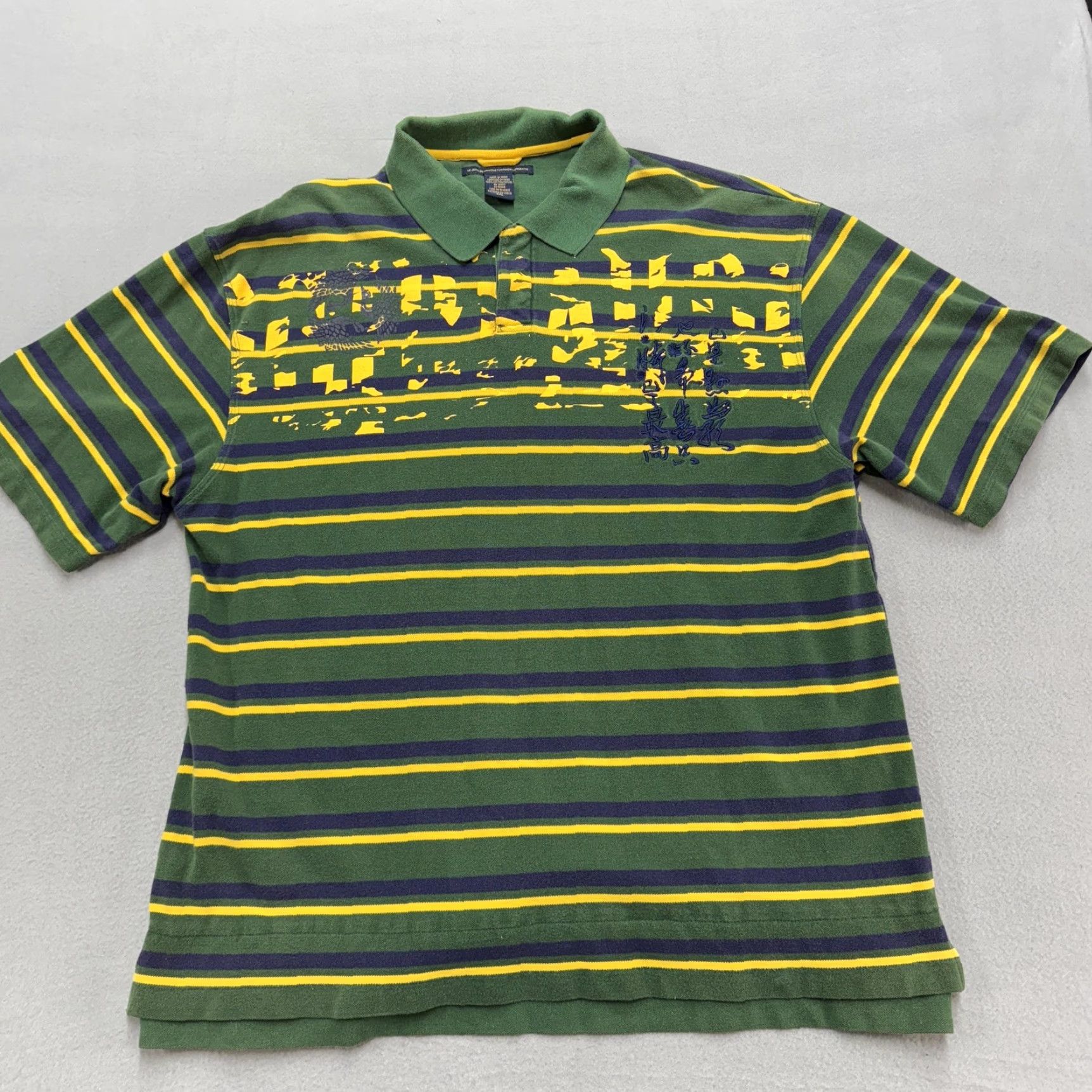 Vintage VINTAGE Marithe Francois Girbaud Polo Shirt Mens 2XL Green Yellow Stripe Graphic Shirt Mens 2XL Green Yellow Stripe Graphic Size US XXL / EU 58 / 5 - 2 Thumbnail
