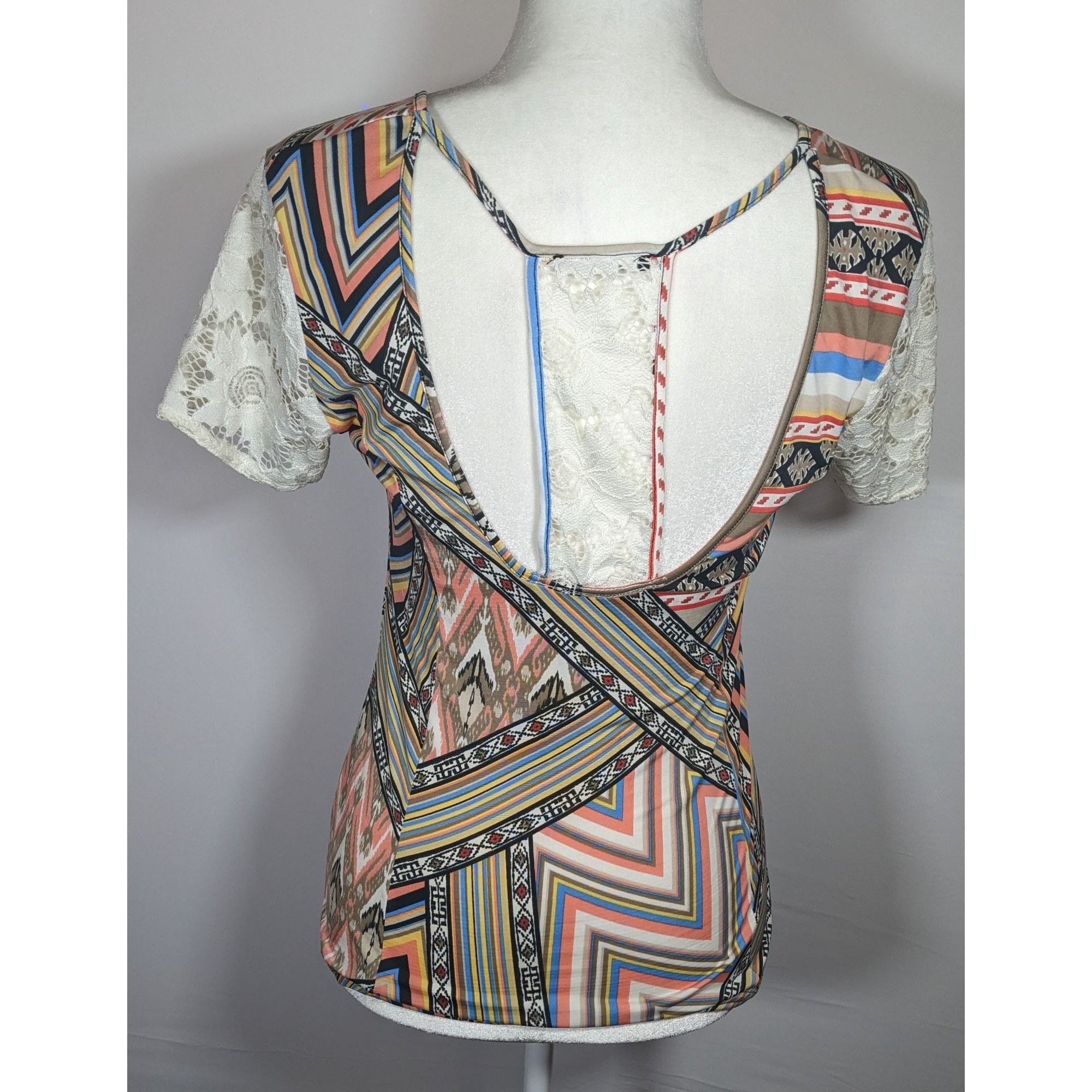 Other Mary Cool Paris Rainbow Geometric Lace Back Top Size M / US 6-8 / IT 42-44 - 5 Thumbnail