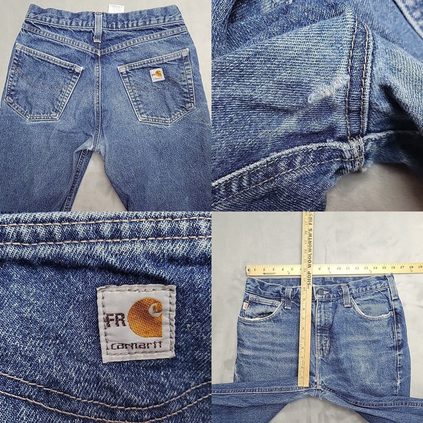 Carhartt VINTAGE Carhartt Jeans Mens 31x32 Faded Denim FR Fire Flame Resistant Work Pants FRB004 Size US 31 - 9 Thumbnail