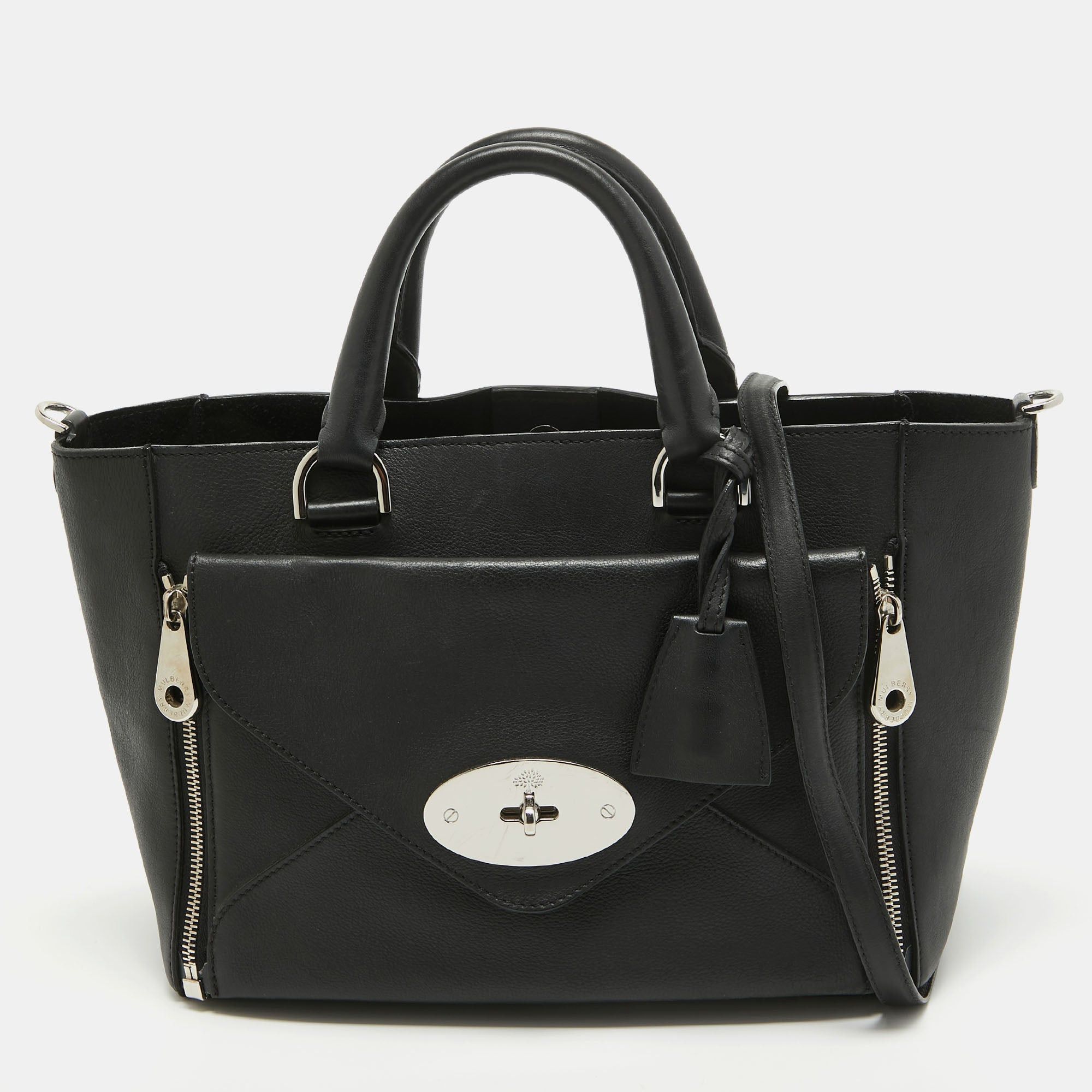 image of Mulberry Black Leather Small Willow Tote, Women's
