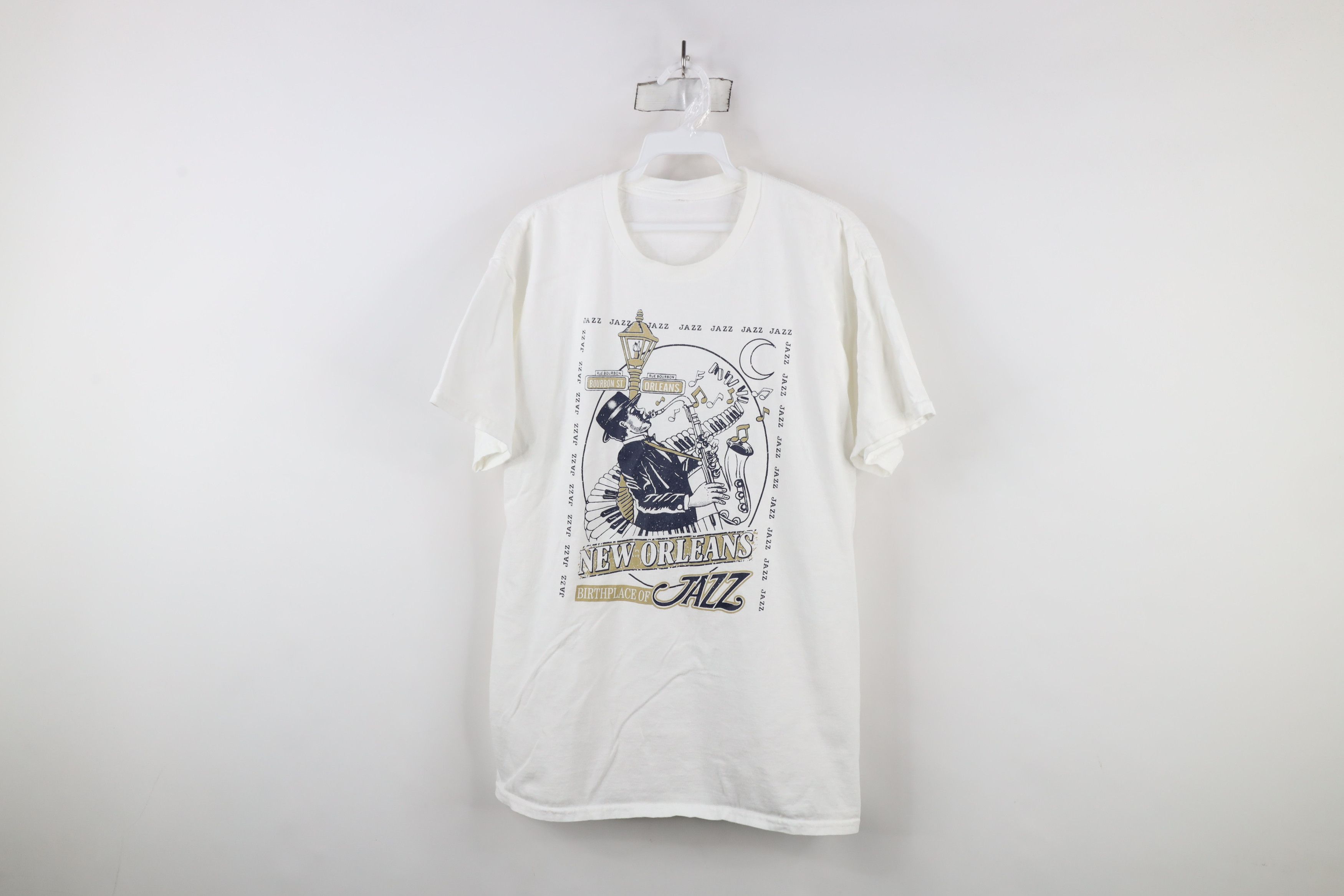 Vintage Vintage 90s Streetwear Jazz Music T-Shirt White Cotton Size US L / EU 52-54 / 3 - 1 Thumbnail