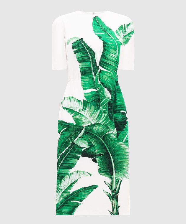 Dolce & Gabbana o1y0825 Short Sleeves Midi Dress in White/Green Size XS / US 0-2 / IT 36-38 - 1 Thumbnail