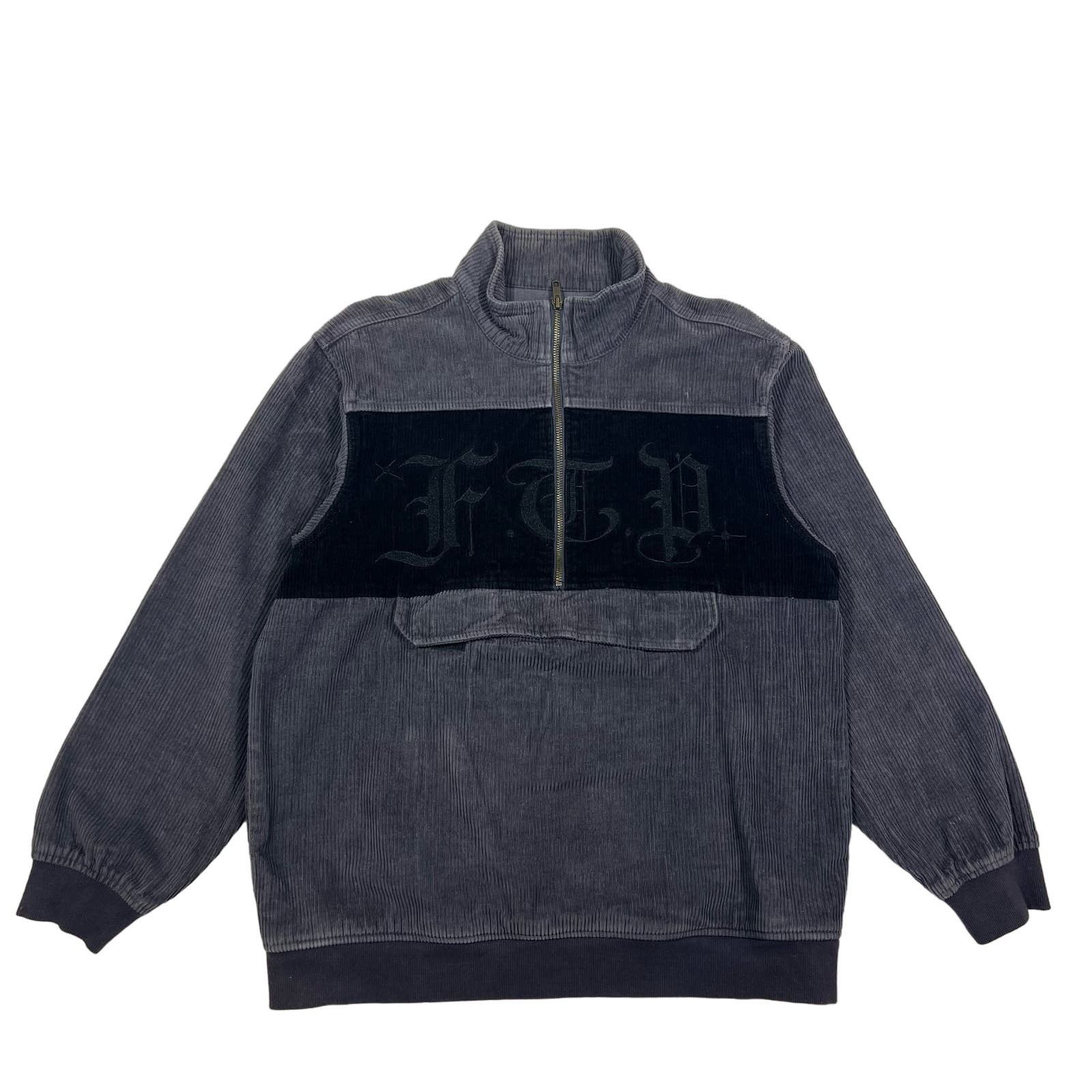 image of Ftp Corduroy Pullover Half Zip Jacket Gray Black (L) in Grey, Men's (Size Large)
