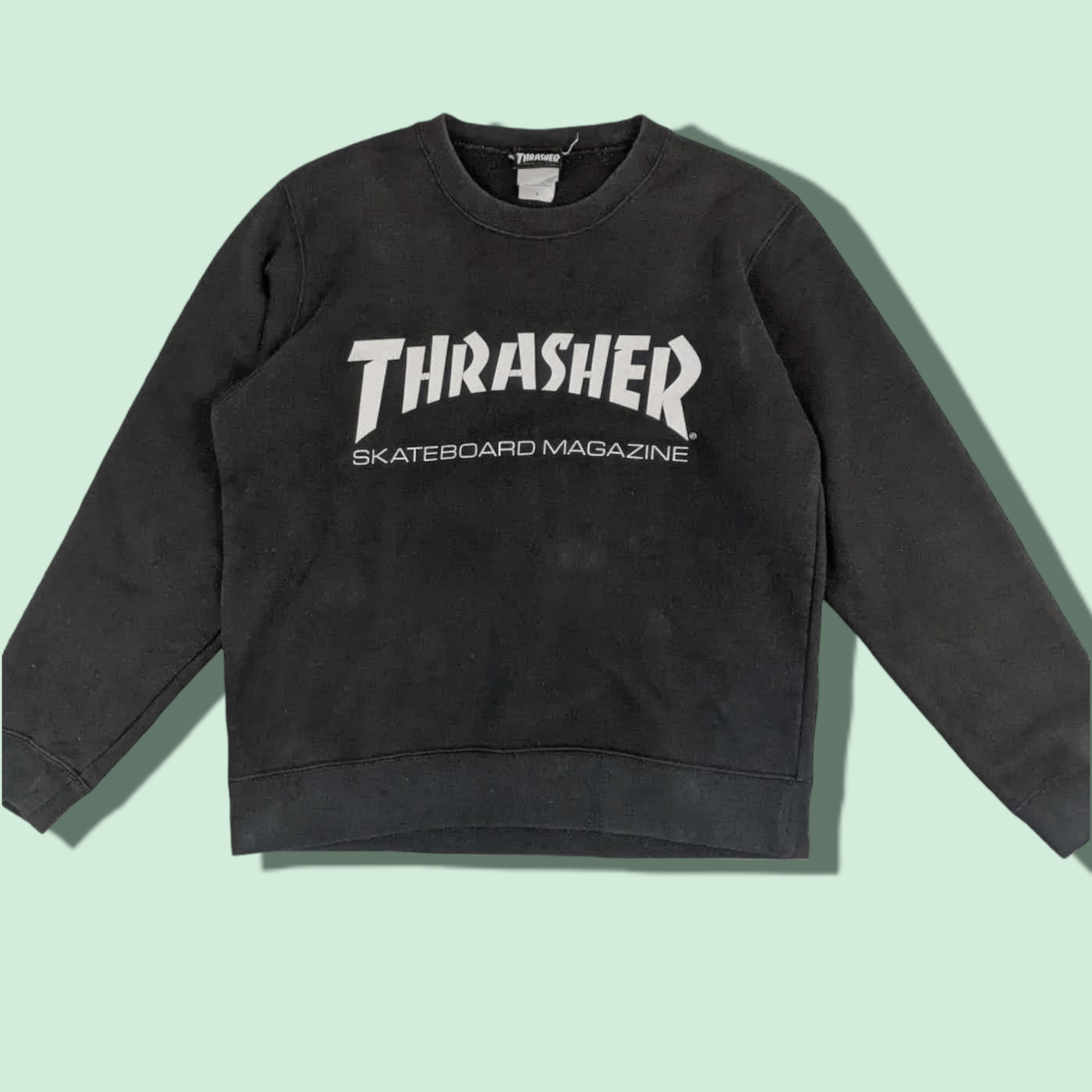 Image of Thrasher Vintage 90's Trasher Skateboard Magazine Jumper Sweatshirt in Black, Women's (Size Small)