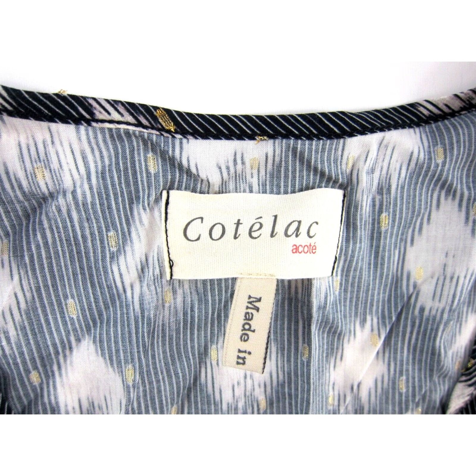 Vintage Cotelac Acote Rayon Black Gold White Stripe V-Neck Short Sleeve Dress 6-8 Pockets Knee Length Womens Hair? Size 28" / US 6 / IT 42 - 3 Thumbnail