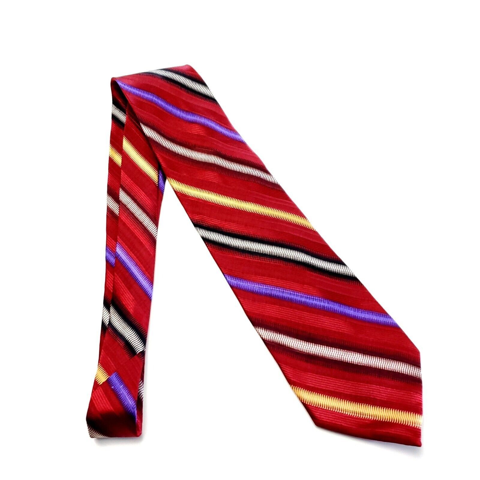 Designer Zanzara Red Multi-Colored Striped Woven Silk Tie Size ONE SIZE - 6 Thumbnail