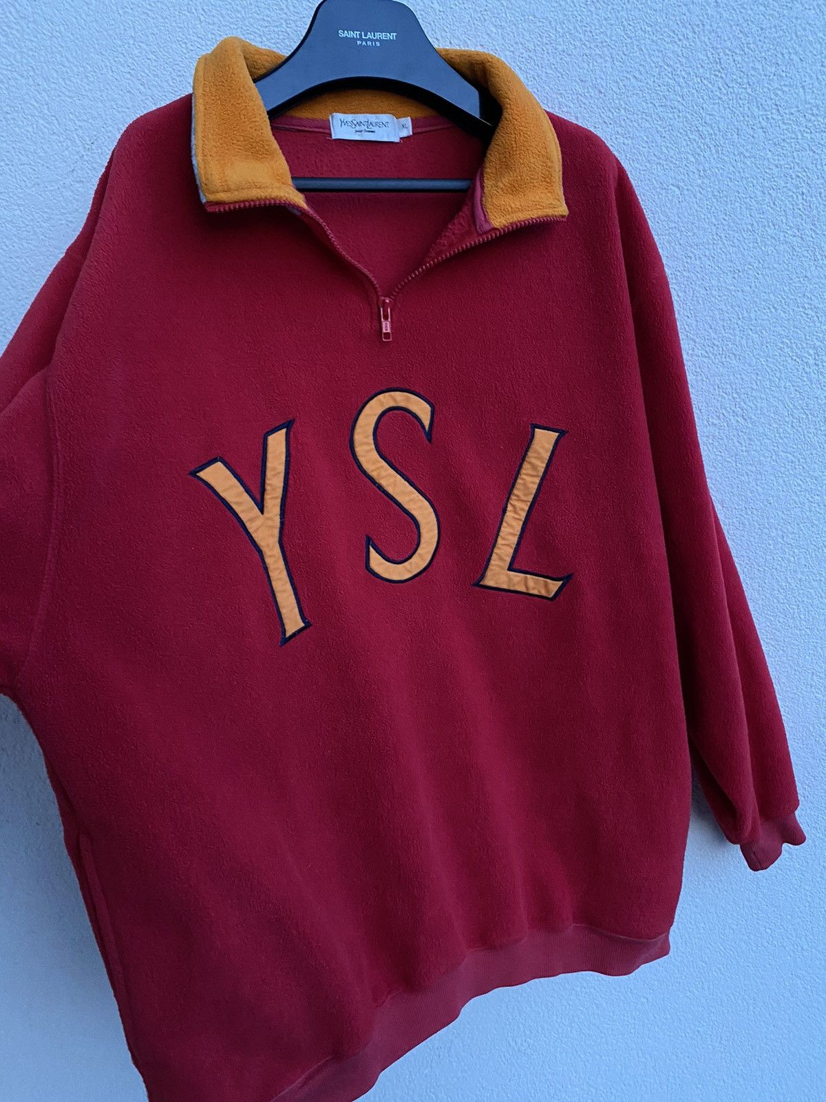 Yves Saint Laurent Fleece YSL Sweatshirt Quarter Zip Big Logo Vintage Sweater Size US XL / EU 56 / 4 - 22 Thumbnail