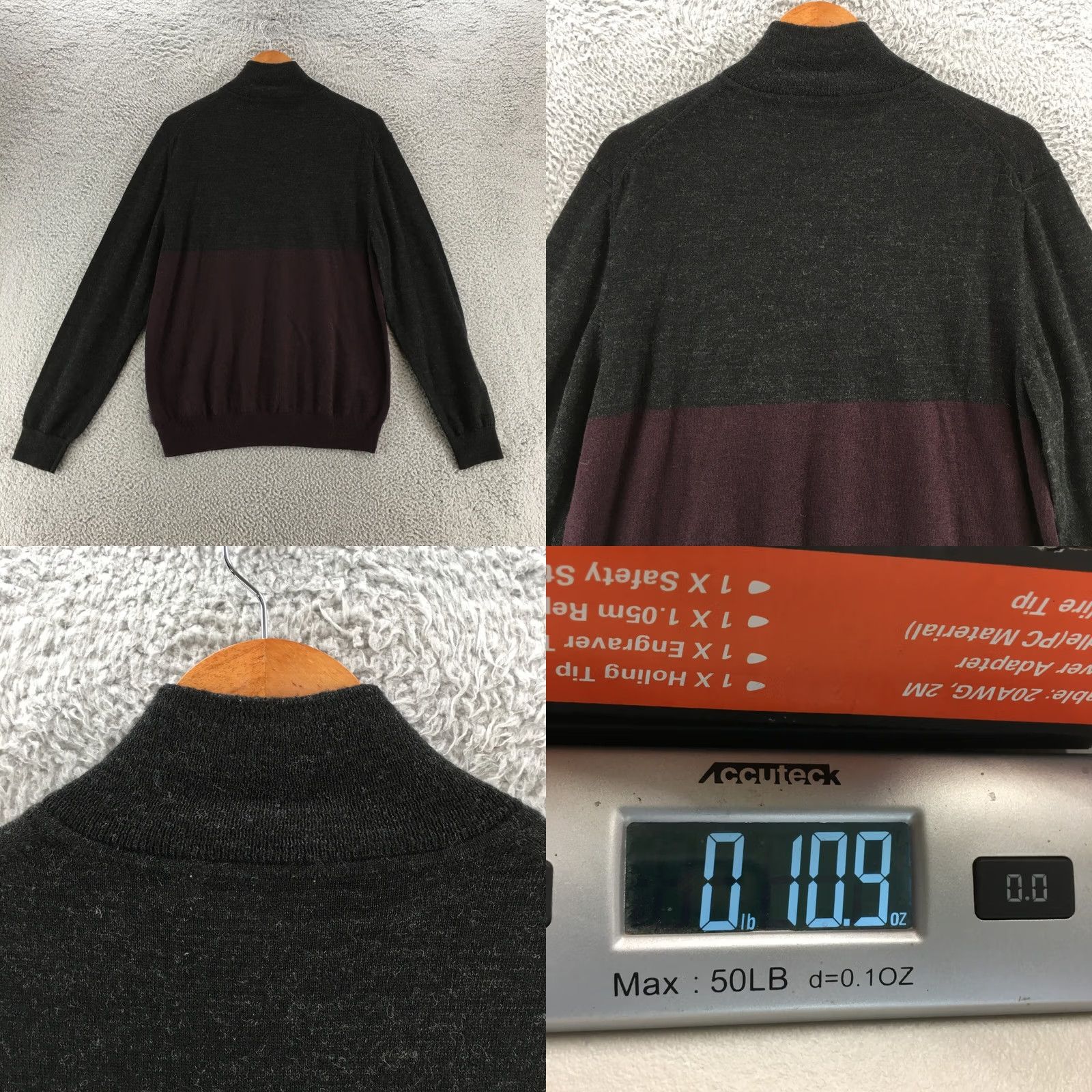 Calvin Klein Calvin Klein Quarter Zip Pullover Sweater Mens L Grey Burgendy Long Sleeve Knit Size US L / EU 52-54 / 3 - 8 Thumbnail