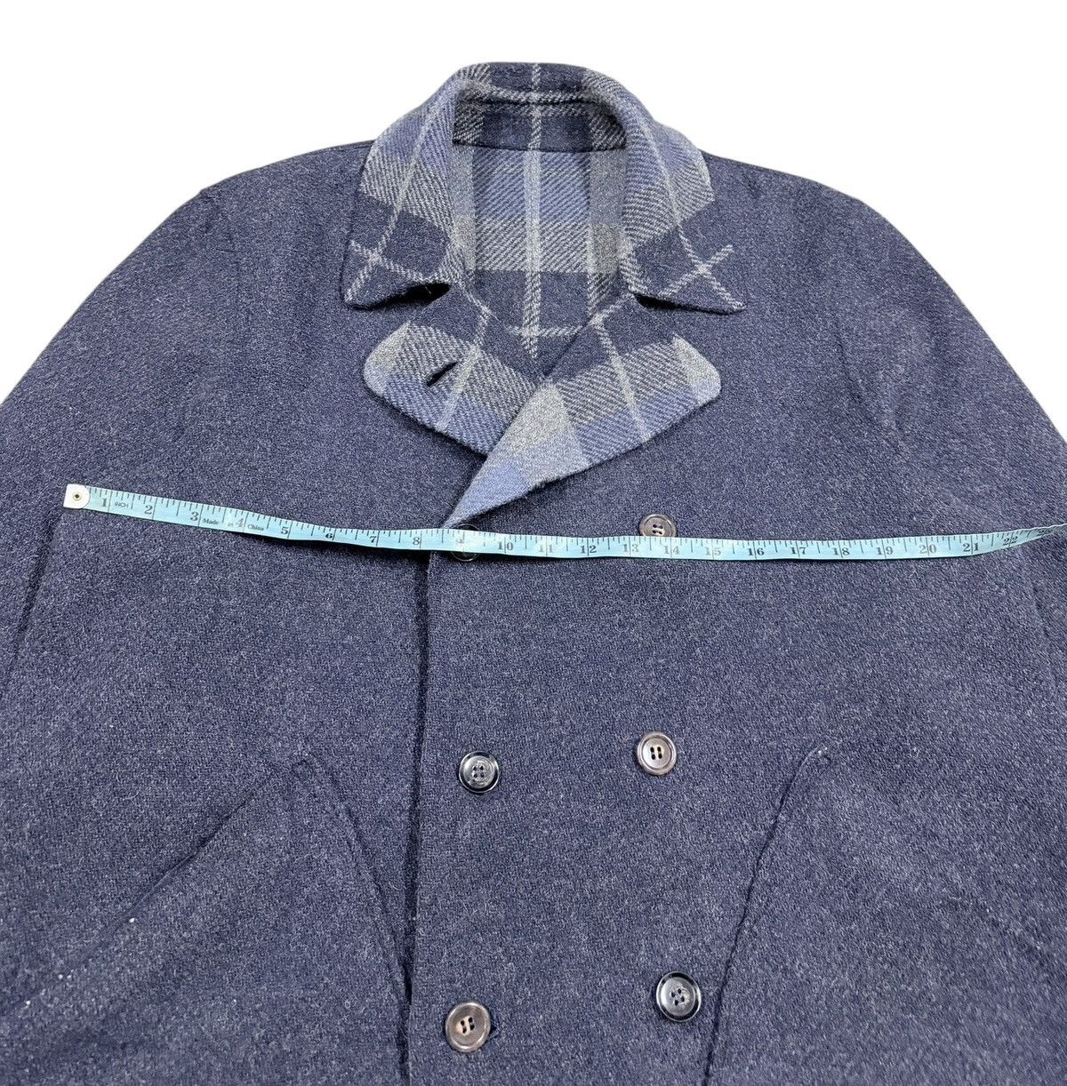 45rpm Vtg🔥45rpmStudio Mohair Indigo/Tartan Revesible Trench Jacket Size US L / EU 52-54 / 3 - 19 Thumbnail