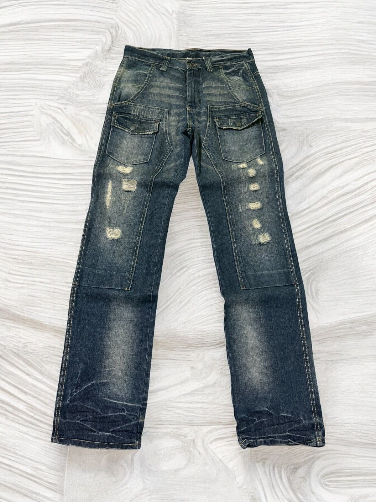 Japanese Brand Double Knee Multipocket Free Gate Distressed Denim Size US 29 - 1 Thumbnail