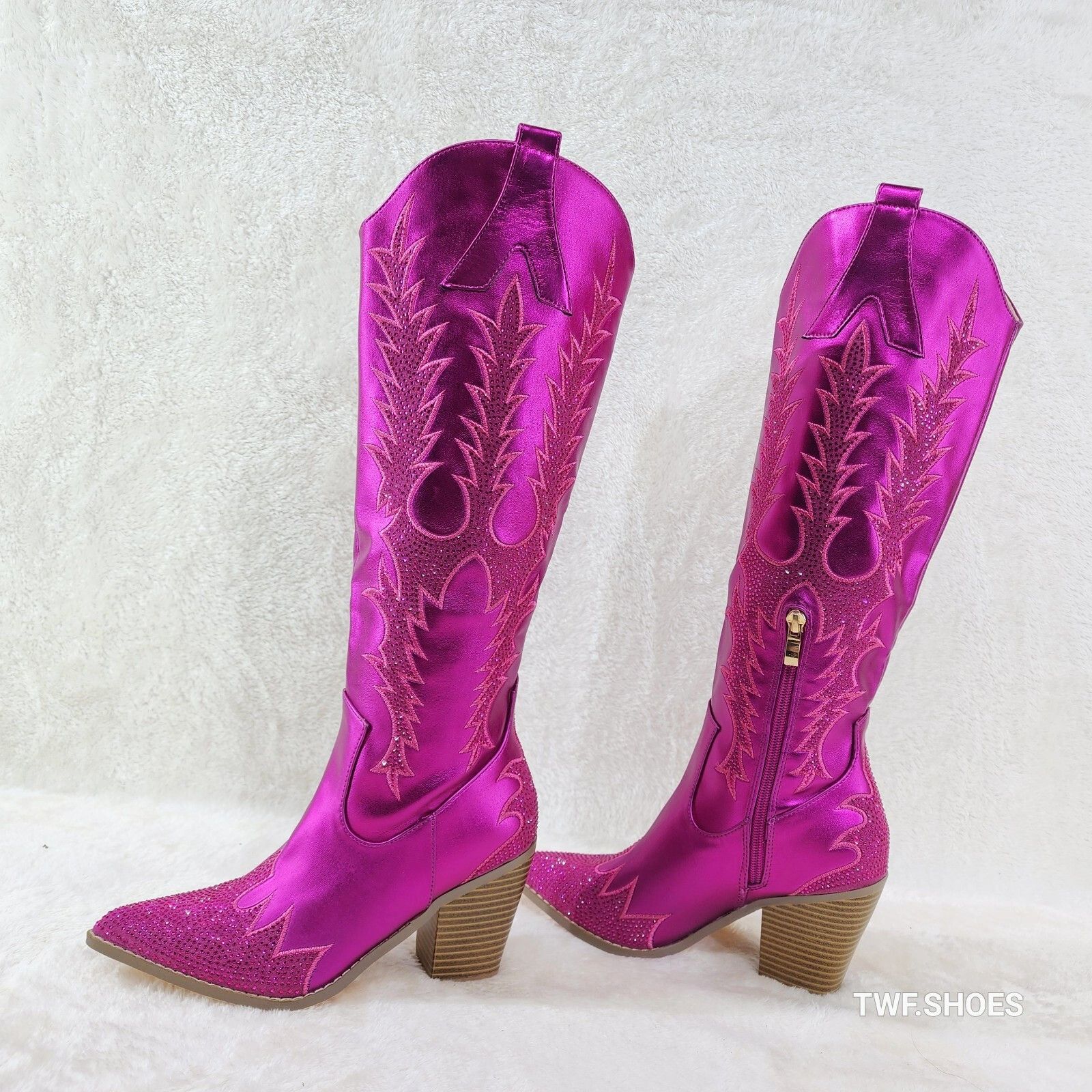 Other Flash Brush Metallic Matte Rhinestone Western Knee High Cowg Size US 8.5 / IT 38.5 - 4 Thumbnail