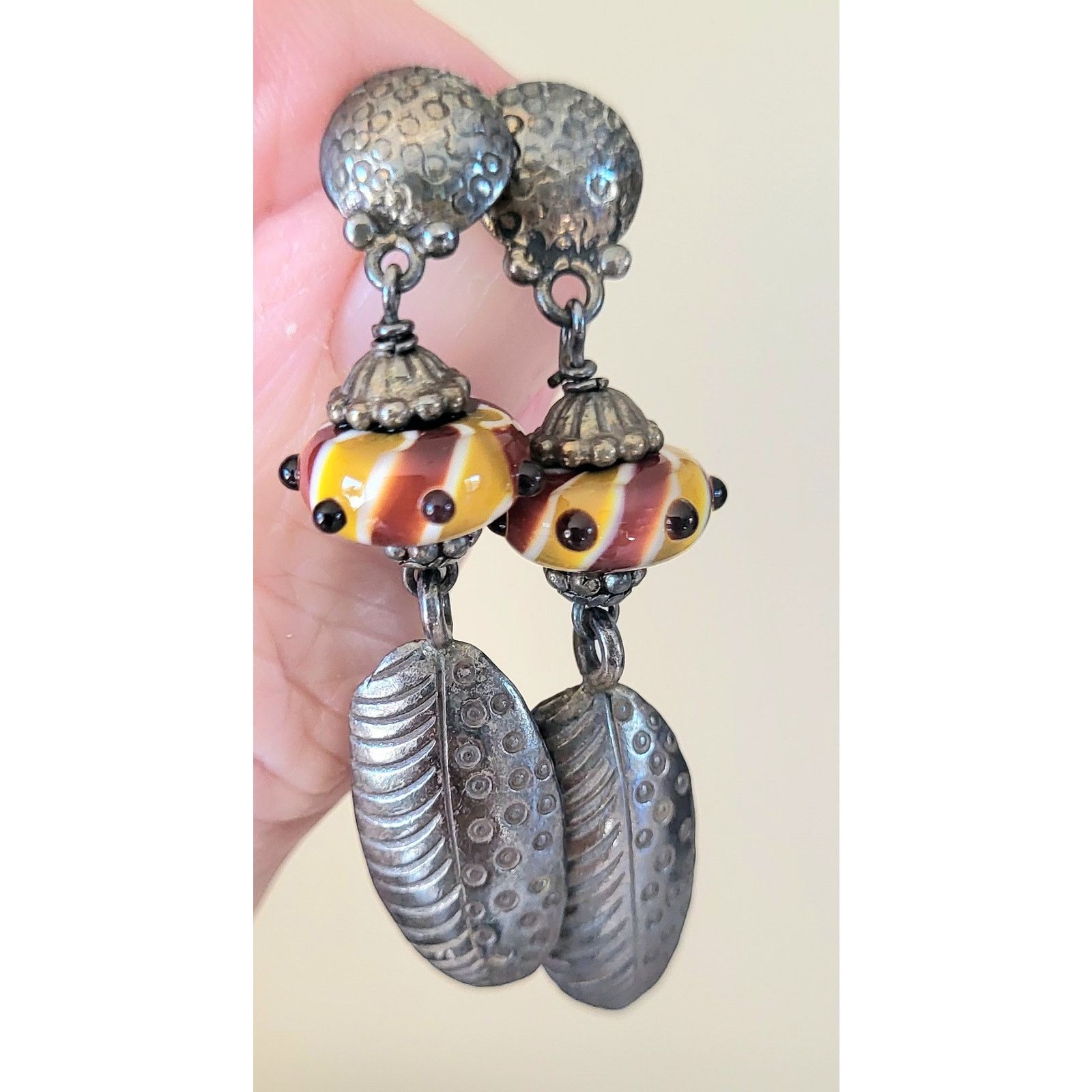 & Other Stories Lampwork Fused Glass Earrings Silver Pierced Yellow Red Size ONE SIZE - 1 Thumbnail