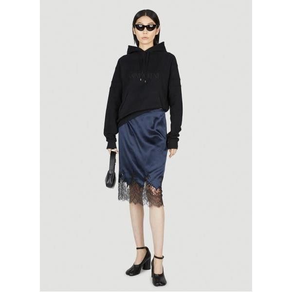 Saint Laurent Paris o1s1wg110924 Midi Skirt In Crepe Satin And Lace in Navy Blue Size 28" / US 6 / IT 42 - 3 Thumbnail