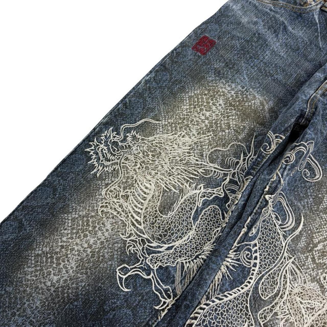 Karakuri Tamashii Karakuri Tamashii Embroidered Dragon Denim Jeans - Waist 32 Size US 32 / EU 48 - 4 Thumbnail