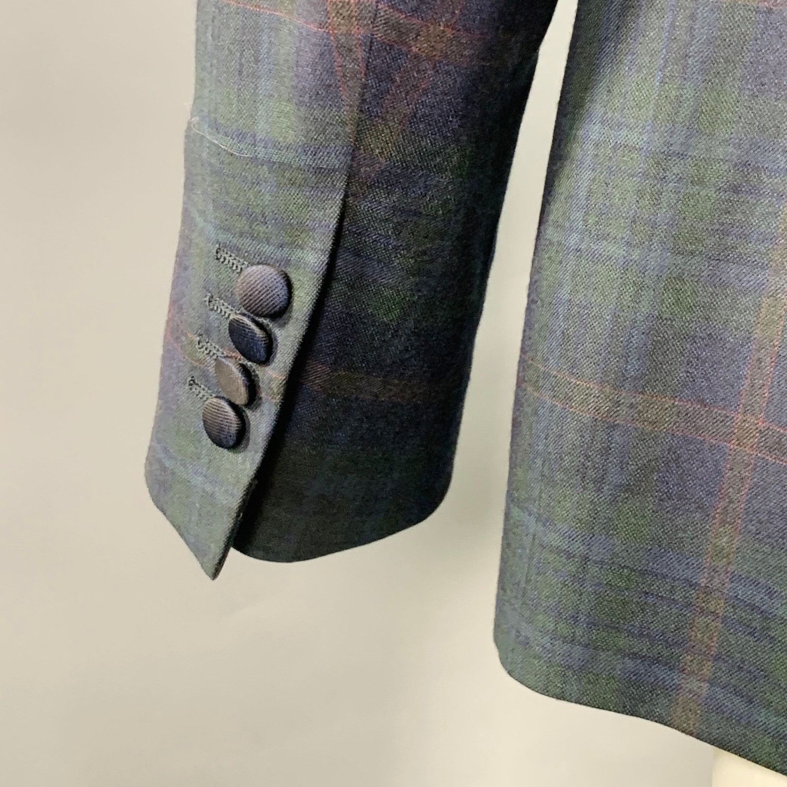 Isaia ISAIA Size 40 Green Navy Plaid Wool Peak Lapel Sport Coat Size 40R - 5 Thumbnail
