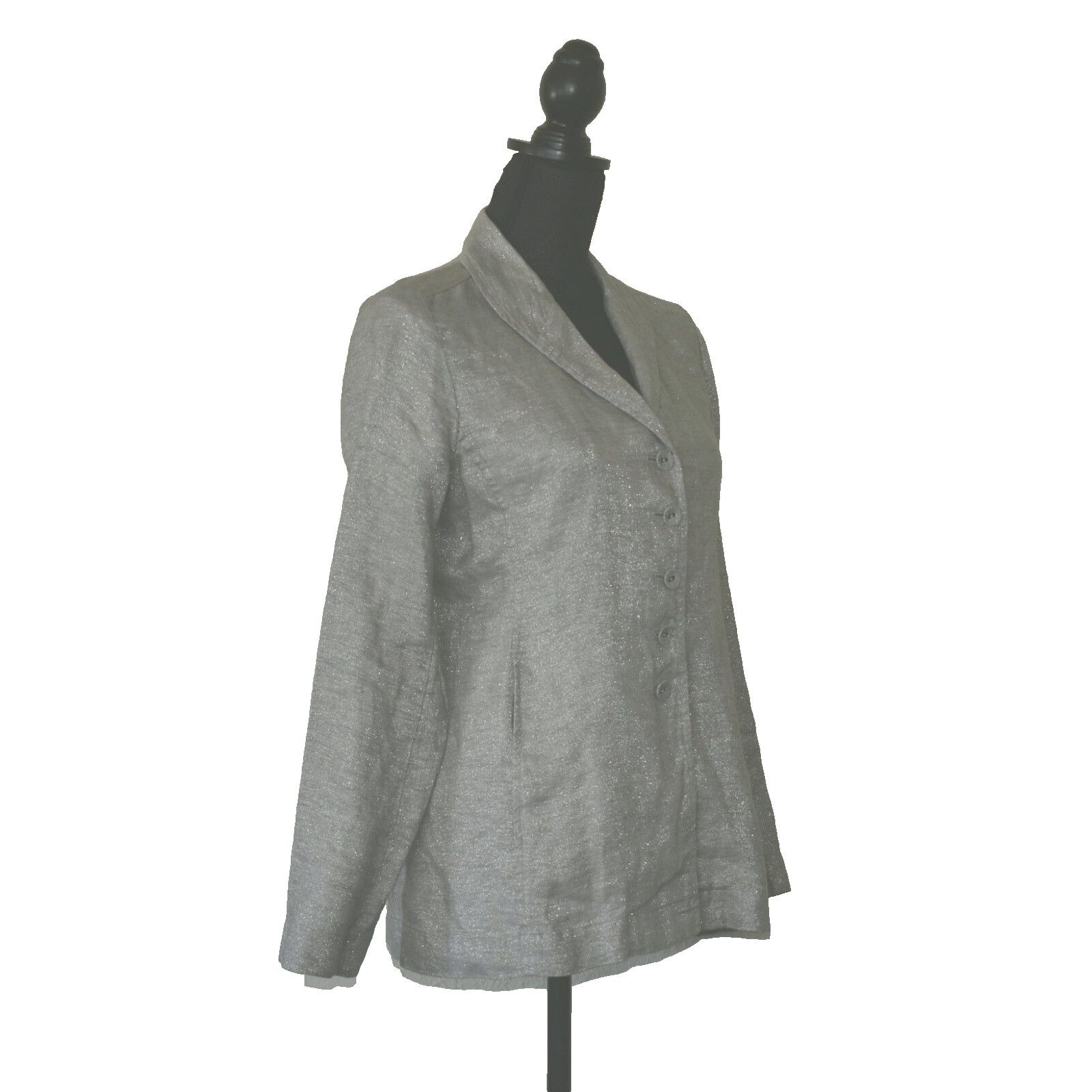 Eileen Fisher EILEEN FISHER Grey Metallic Linen Blend Front Blazer Size PP Size S / US 4 / IT 40 - 2 Thumbnail