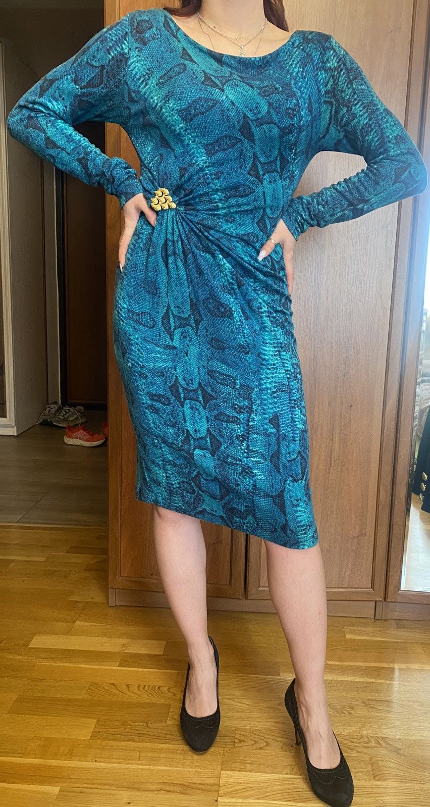 Roberto Cavalli Roberto Cavalli Blue Snake Print Midi Dress GoldSize M Italy Size M / US 6-8 / IT 42-44 - 2 Thumbnail